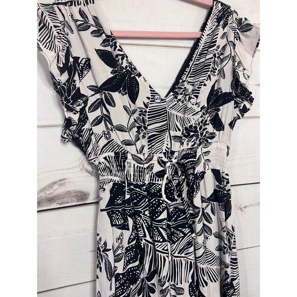 FATE Midi Dress Navy Blue White Ruffles Rouched Waist Size MED - Picture 5 of 5